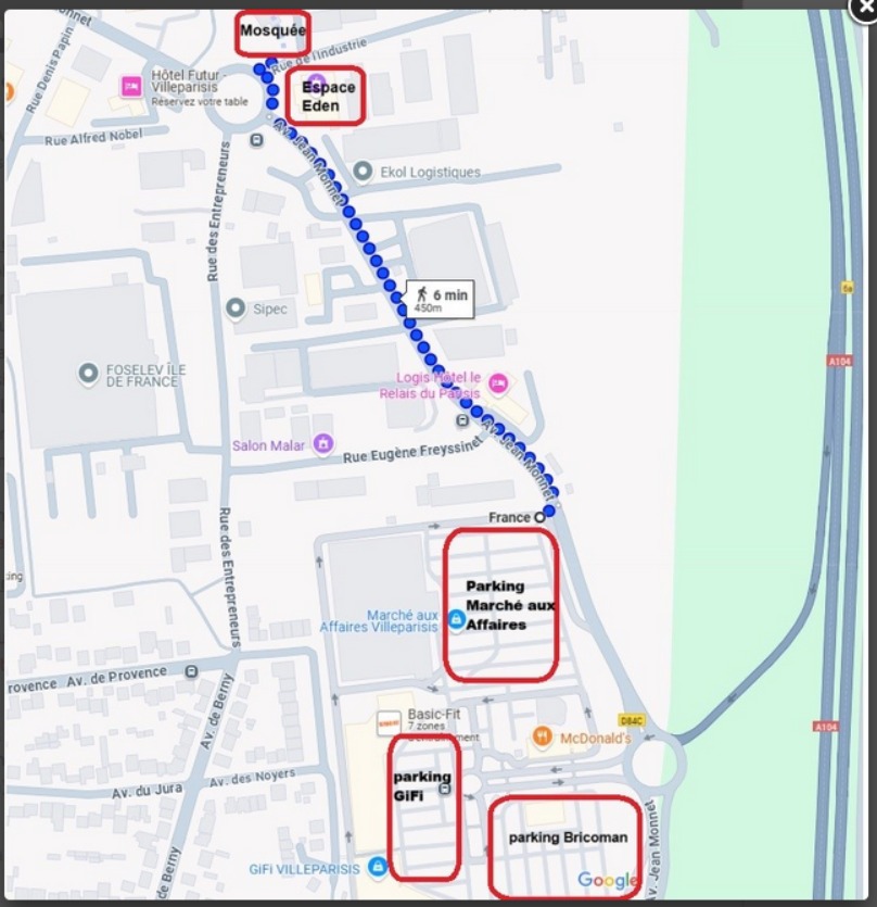 Plan d'accès et parkings Aïd Al-Adha Villeparisis